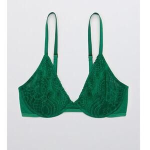 Aerie Women's Everglade Green Real Power Slumber Party Lace Unlined Bra Size 40C